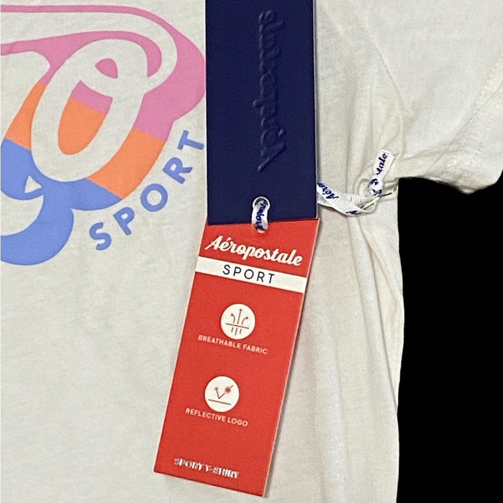 Aeropostale Sport White Printed Short Sleeve T-Shirt Size L | New - Picture 7 of 8